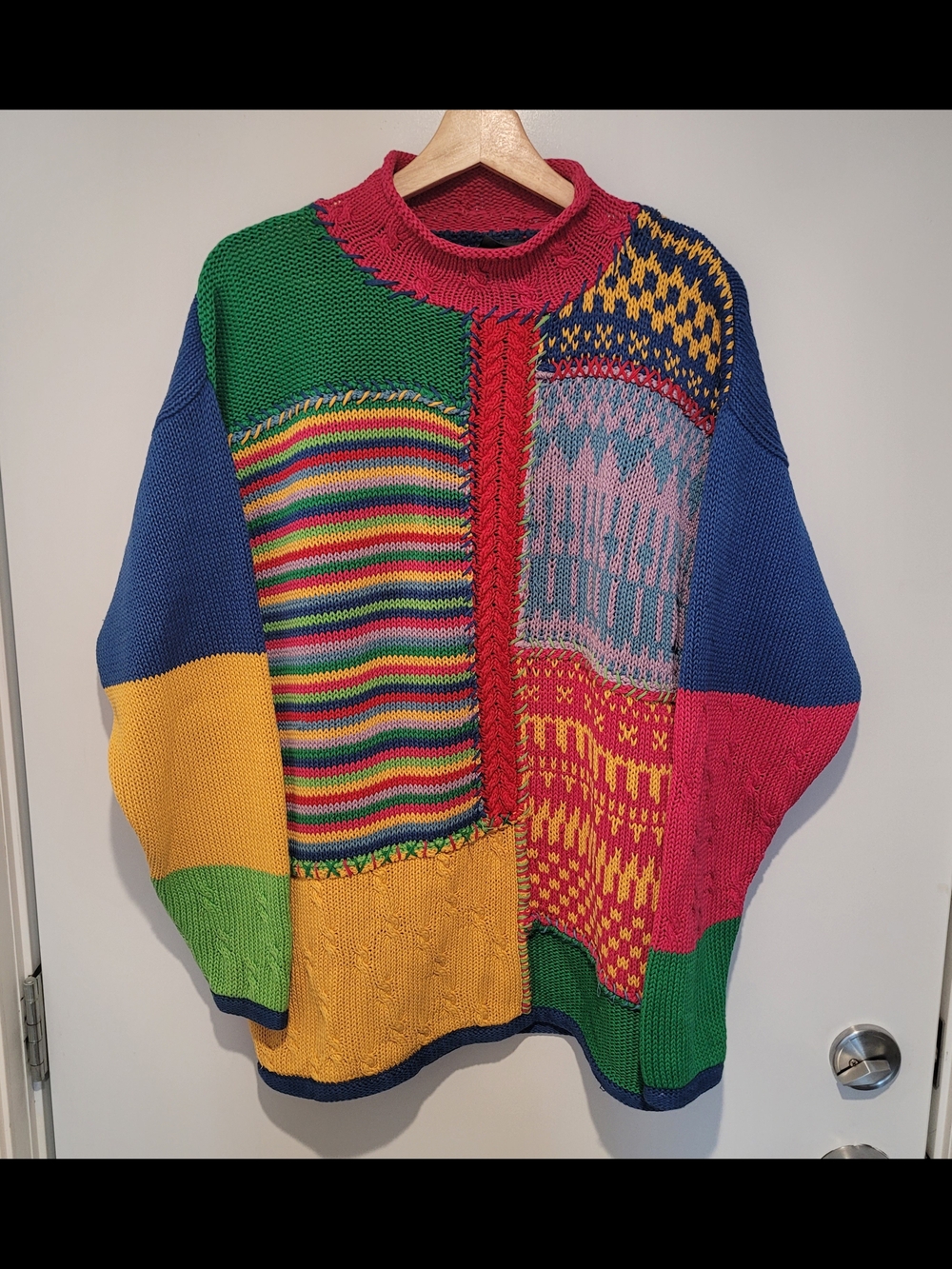 Liz Wear Bold Multicolor Patchwork Crewneck Sweater - Women's Red Accent Size M